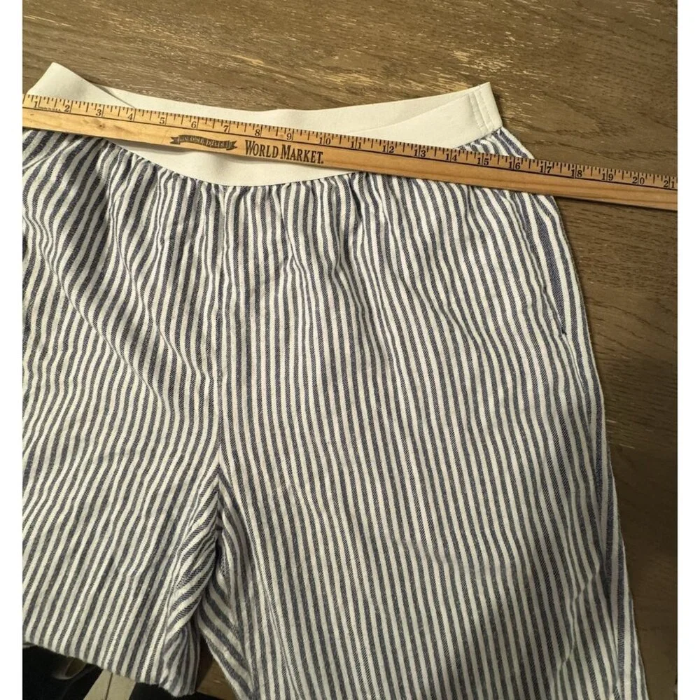 HG Striped Wide Leg Pull On Elastic Waist Blue White Railroad XL Casual Pant - Picture 6 of 10